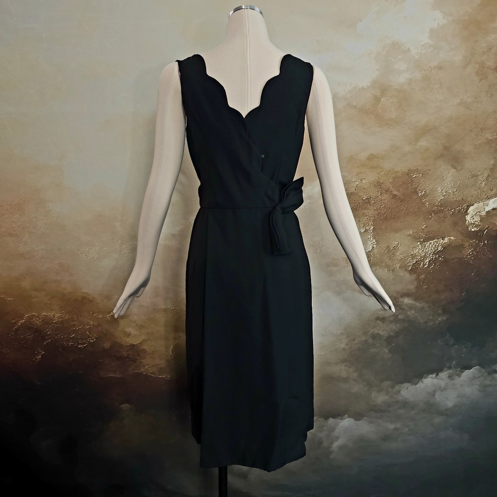 Vintage 1960's 50s Midi Dress Low Cut Scalloped Back Stylized Bow Fitted Style - Picture 9 of 12